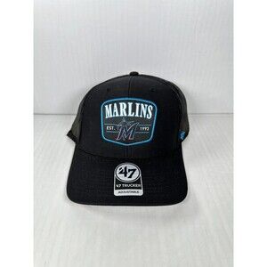 '47 Brand Miami Marlins Squad Trucker Adjustable Hat Snapback Black NEW